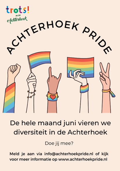 Poster pride maand met handen in regenboogkleuren 